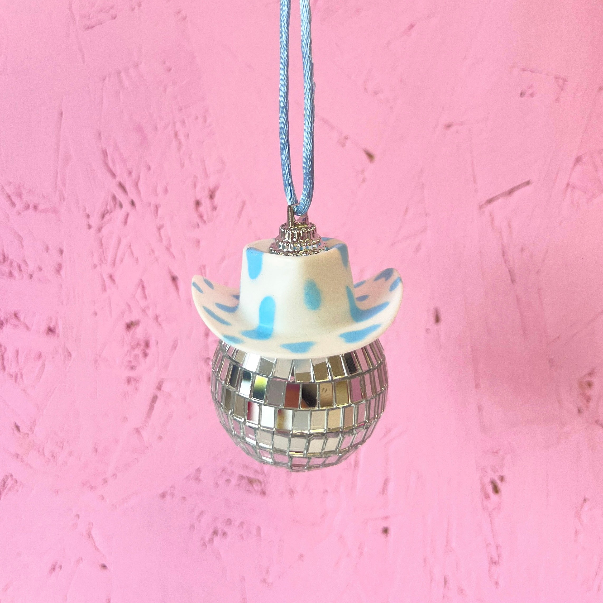 Blue vintage cow disco ornament