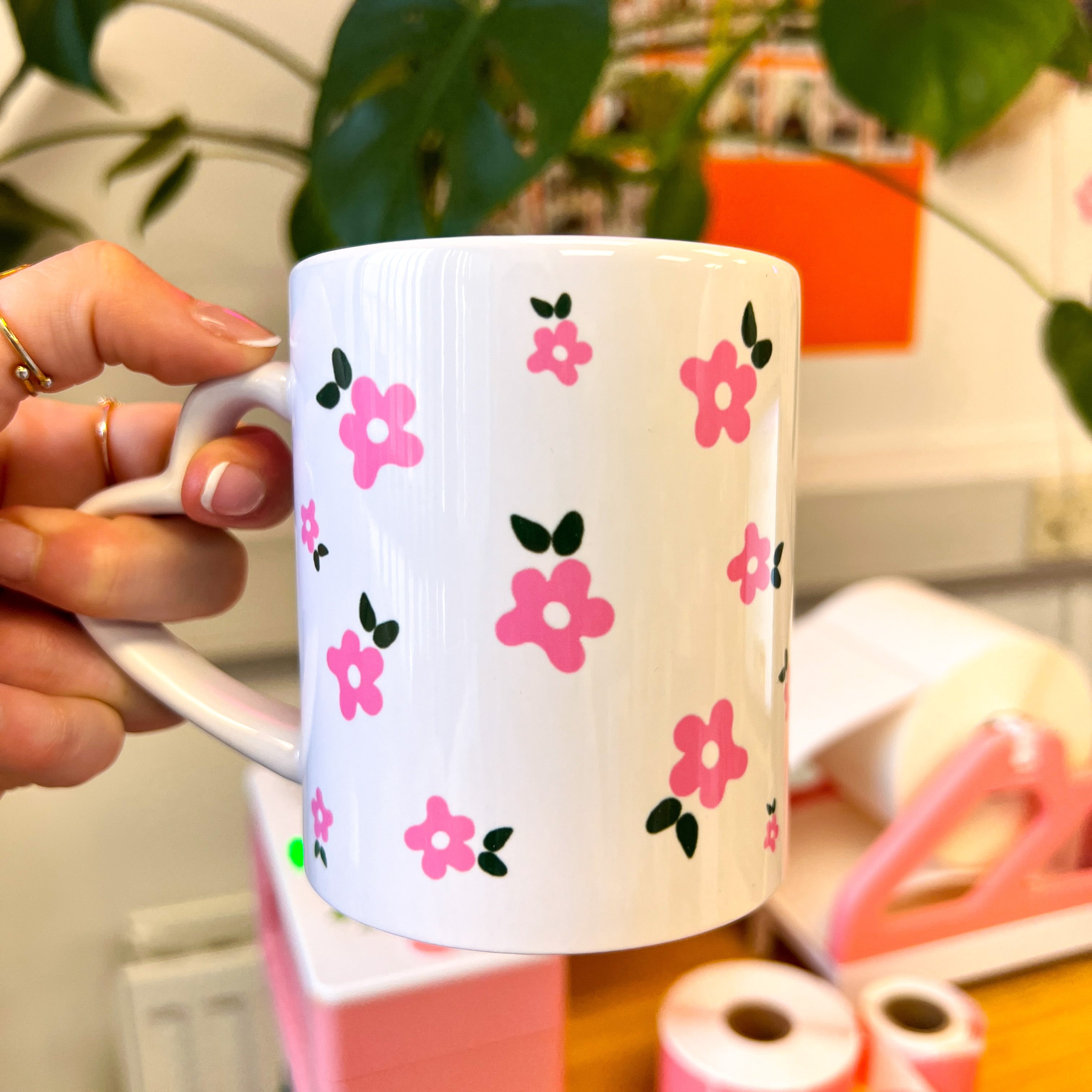 Pink flower faulty mug