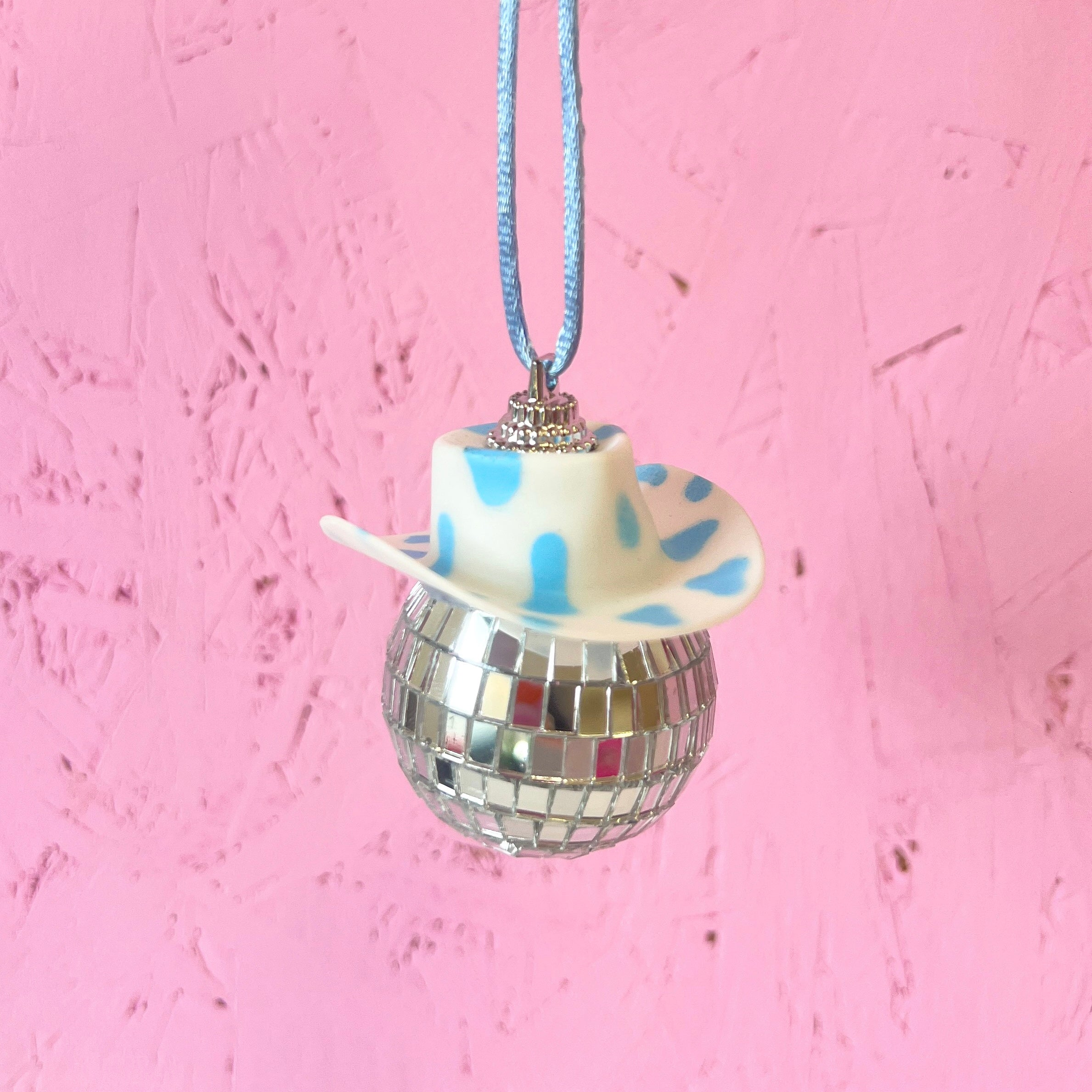 Blue vintage cow disco ornament