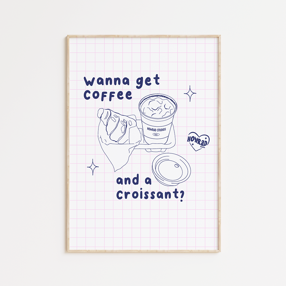 Coffee & croissant blue print