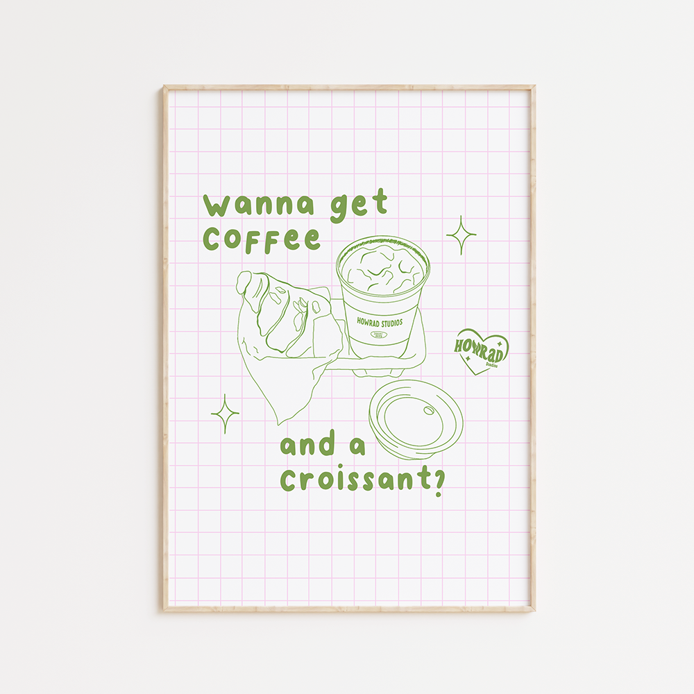 Coffee & croissant green print