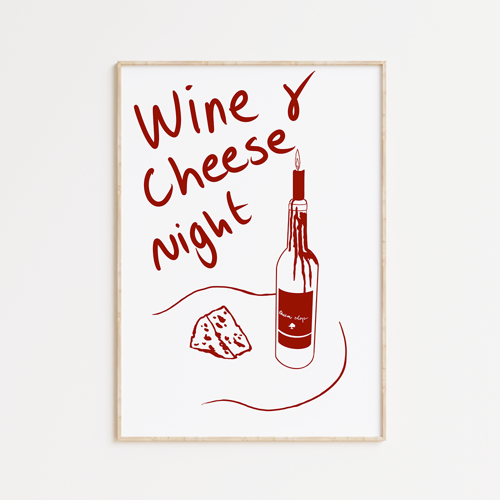Impression de nuit de vin et de fromage