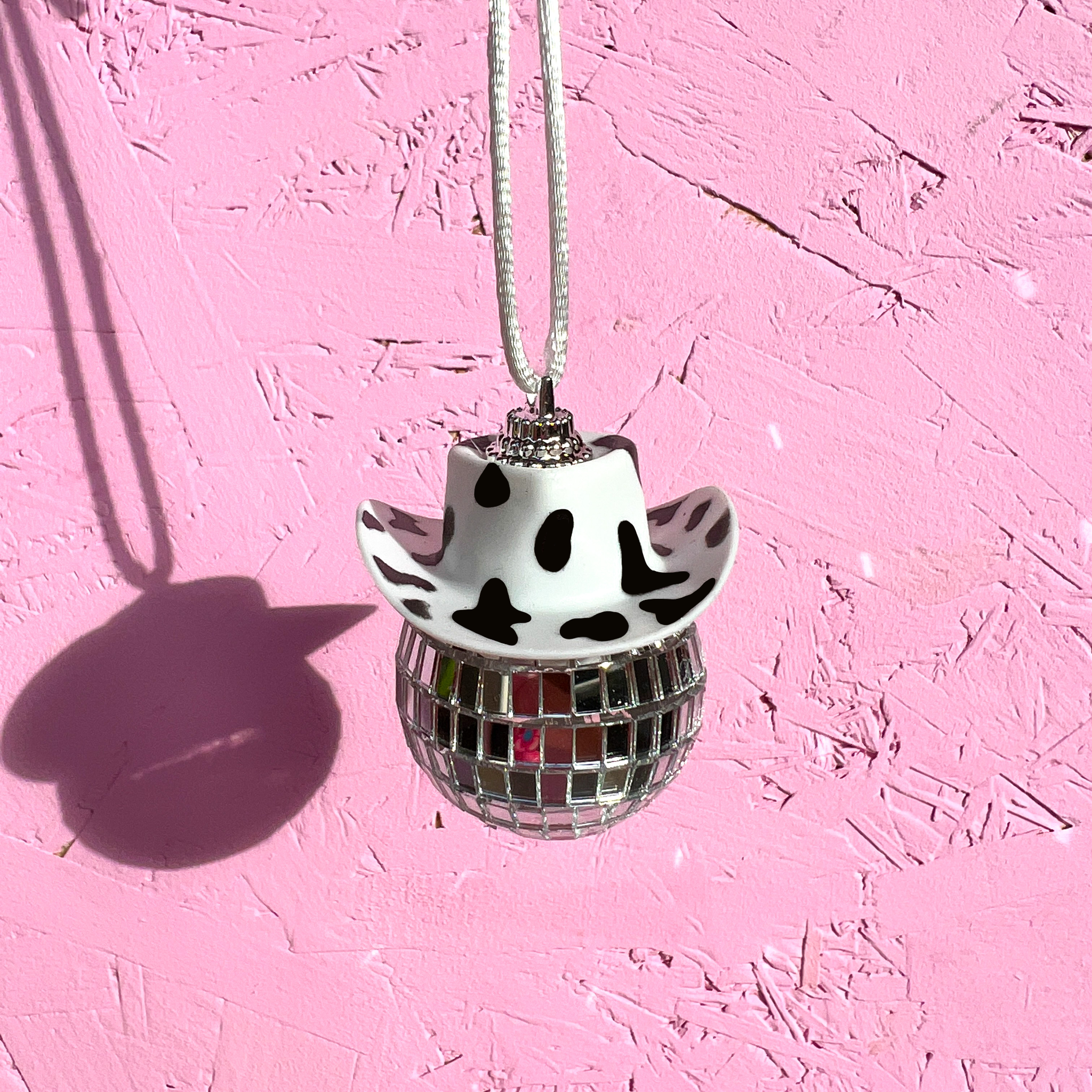 Vintage cow print disco ornament